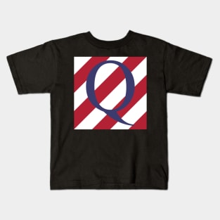 Old Glory Letter Q Blue on Red and White Stripes Kids T-Shirt